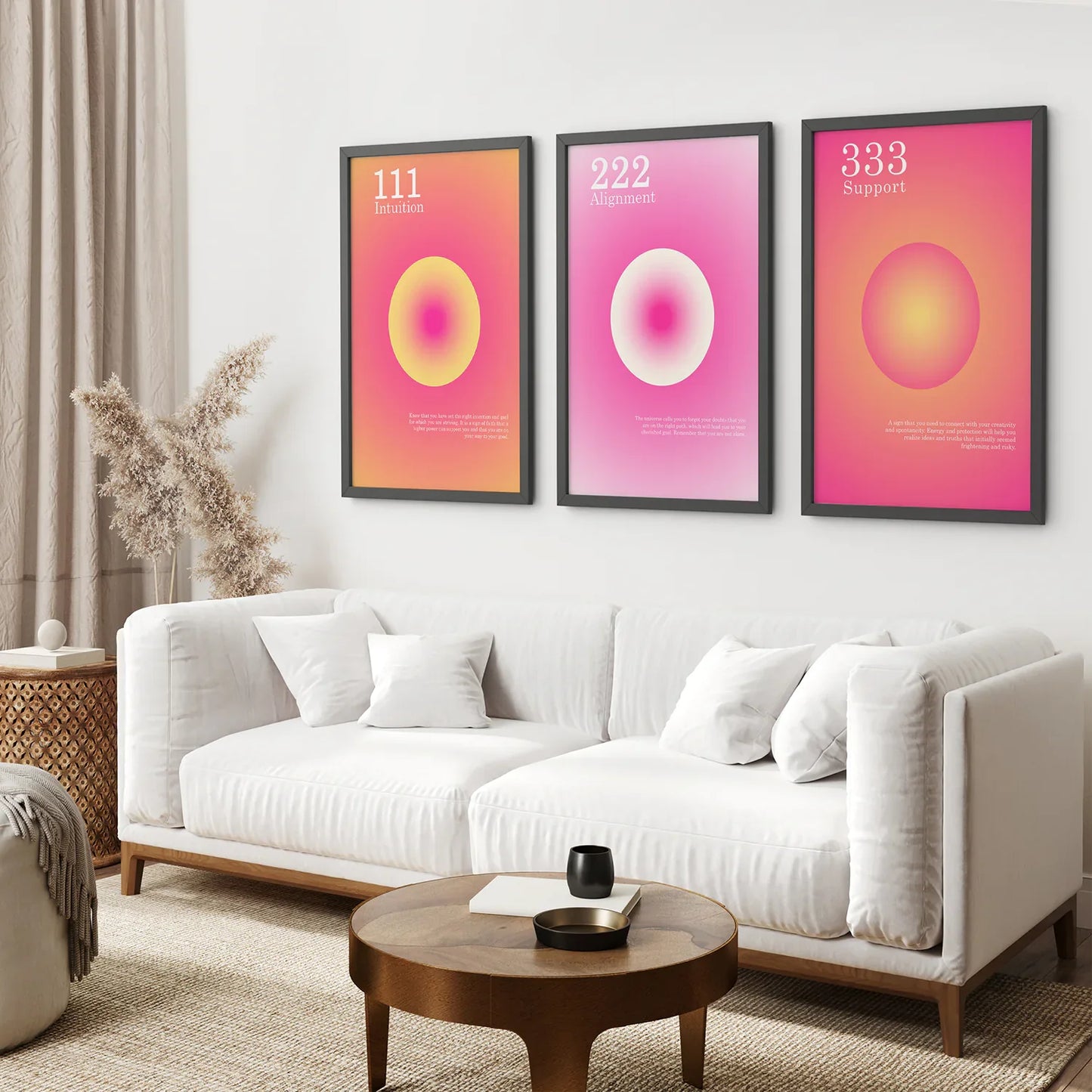 Angel Numbers Wall Art Set of 3, 111 222 333 Prints