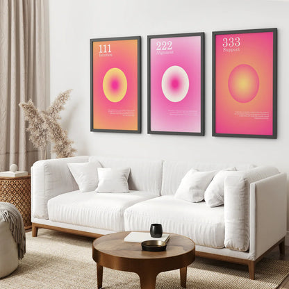 Angel Numbers Wall Art Set of 3, 111 222 333 Prints