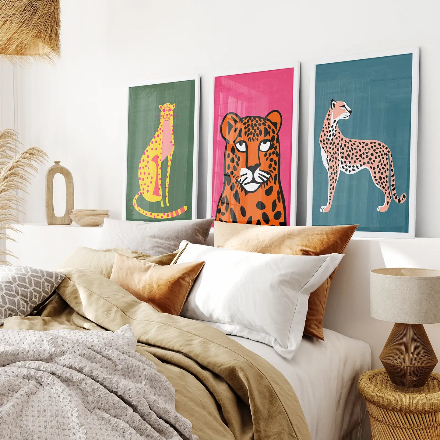 Cheetah Print Cats Colorful Wall Art Set of 3