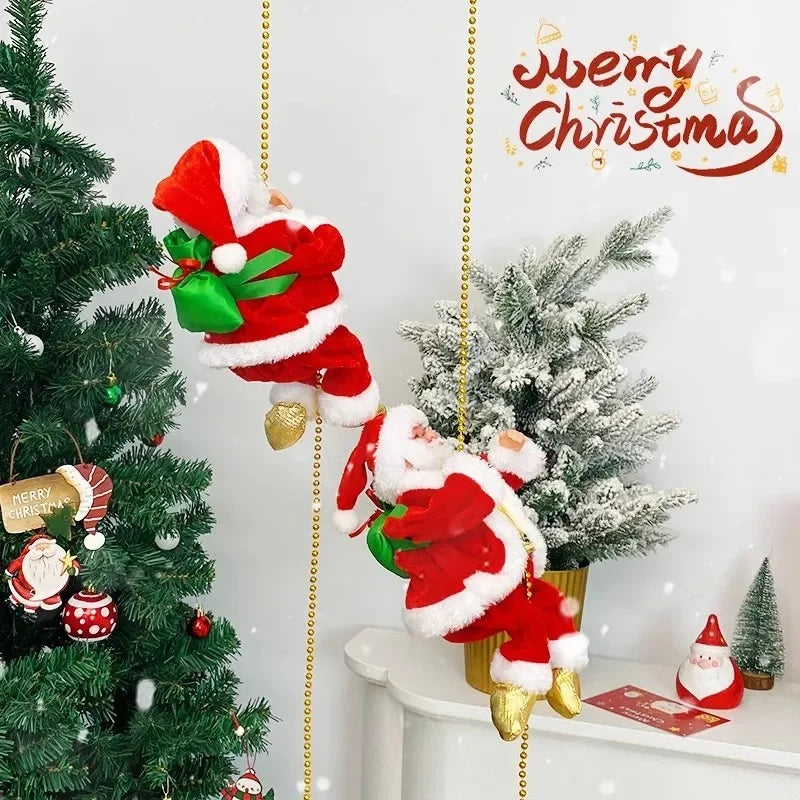 Animated christmas santa climbing golden bead chain rope decoration indoor use