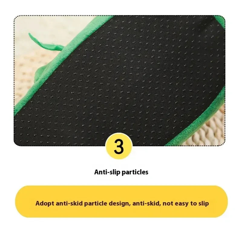Anti-slip design cocodrile slippers with text on a textured surface