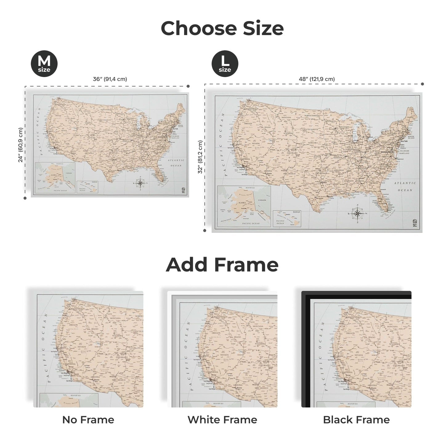Antique Canvas USA Map Wall Art