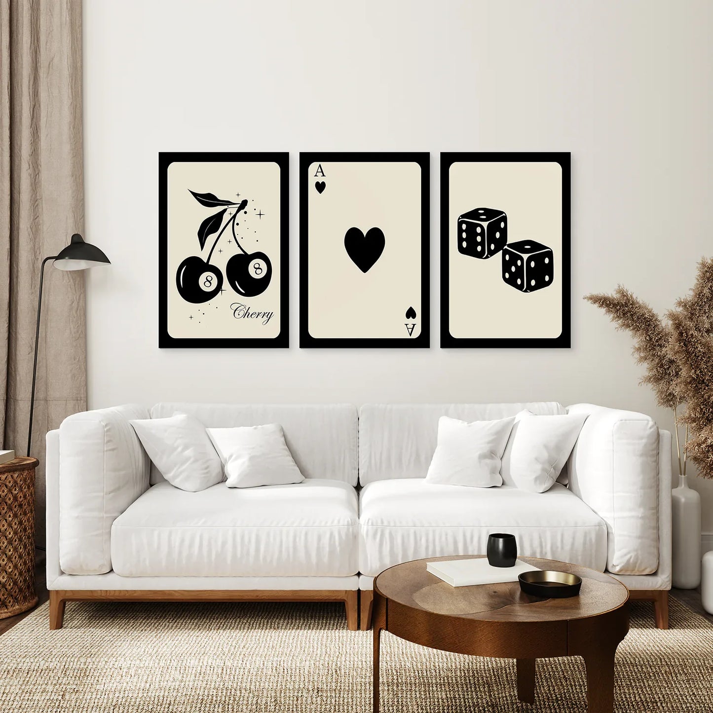 Vintage Playing Cards Wall Art Set of 3, Black and Beige