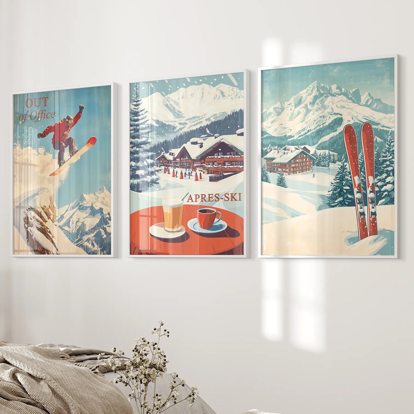 Ski Lodge Wall Art Set of 3 Retro Snowboard Apres Ski