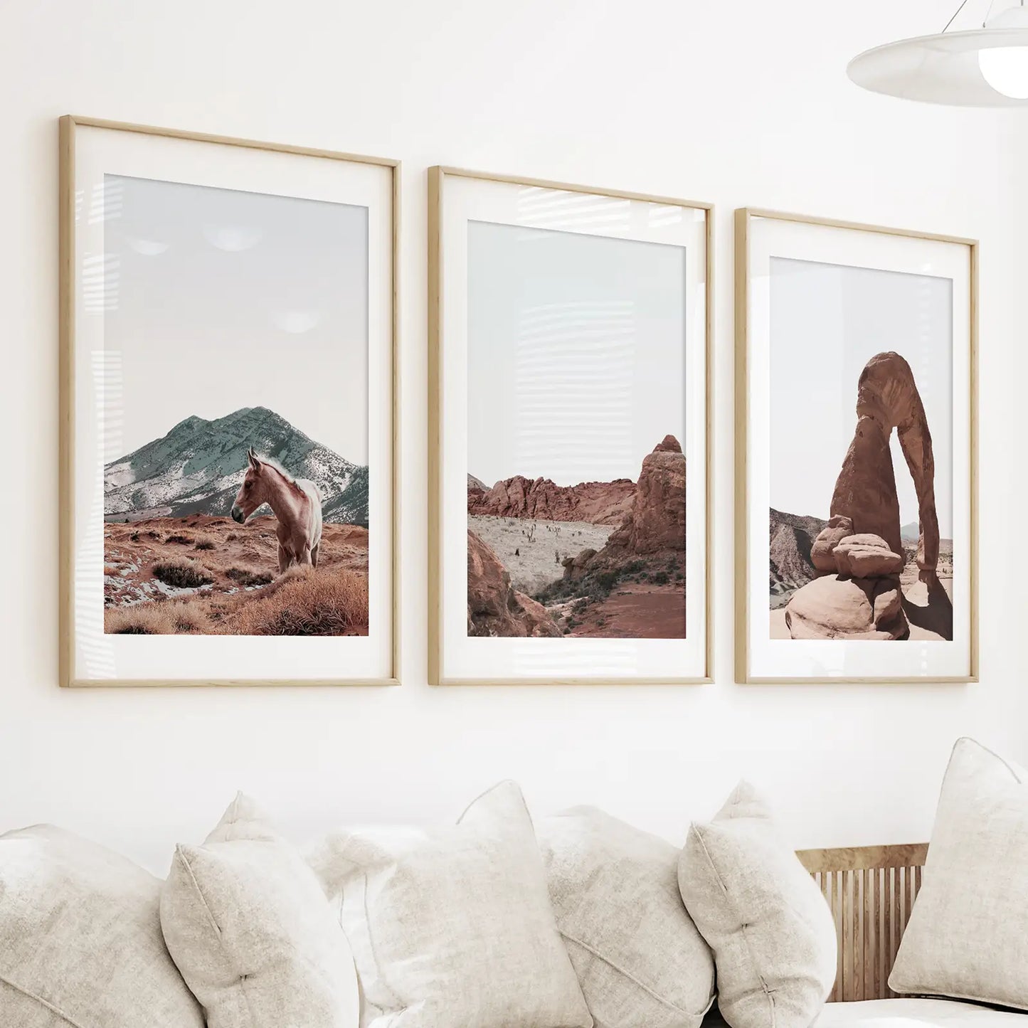 Arches National Park Wall Art Set of 3. Horse in Desert