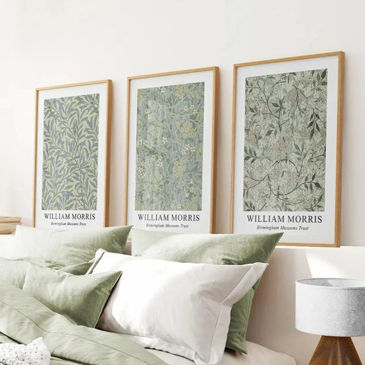 Large floral pattern wall art set of 3 vintage prints