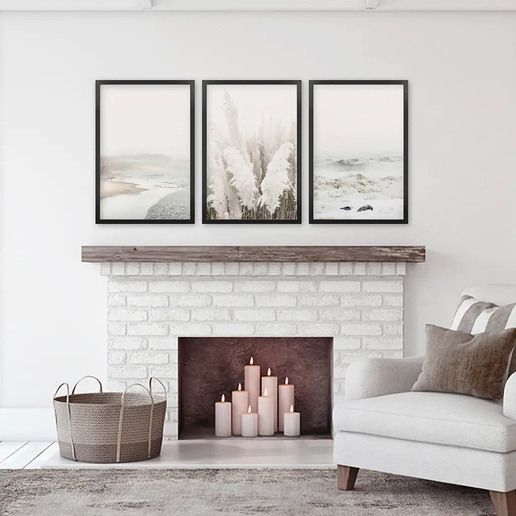 Beige Boho Beach Wall Art, Coastal 3 Piece Set