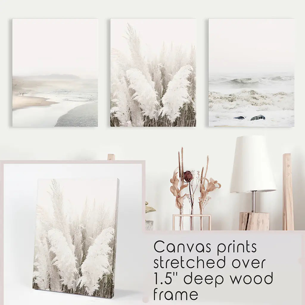 Beige Boho Beach Wall Art, Coastal 3 Piece Set