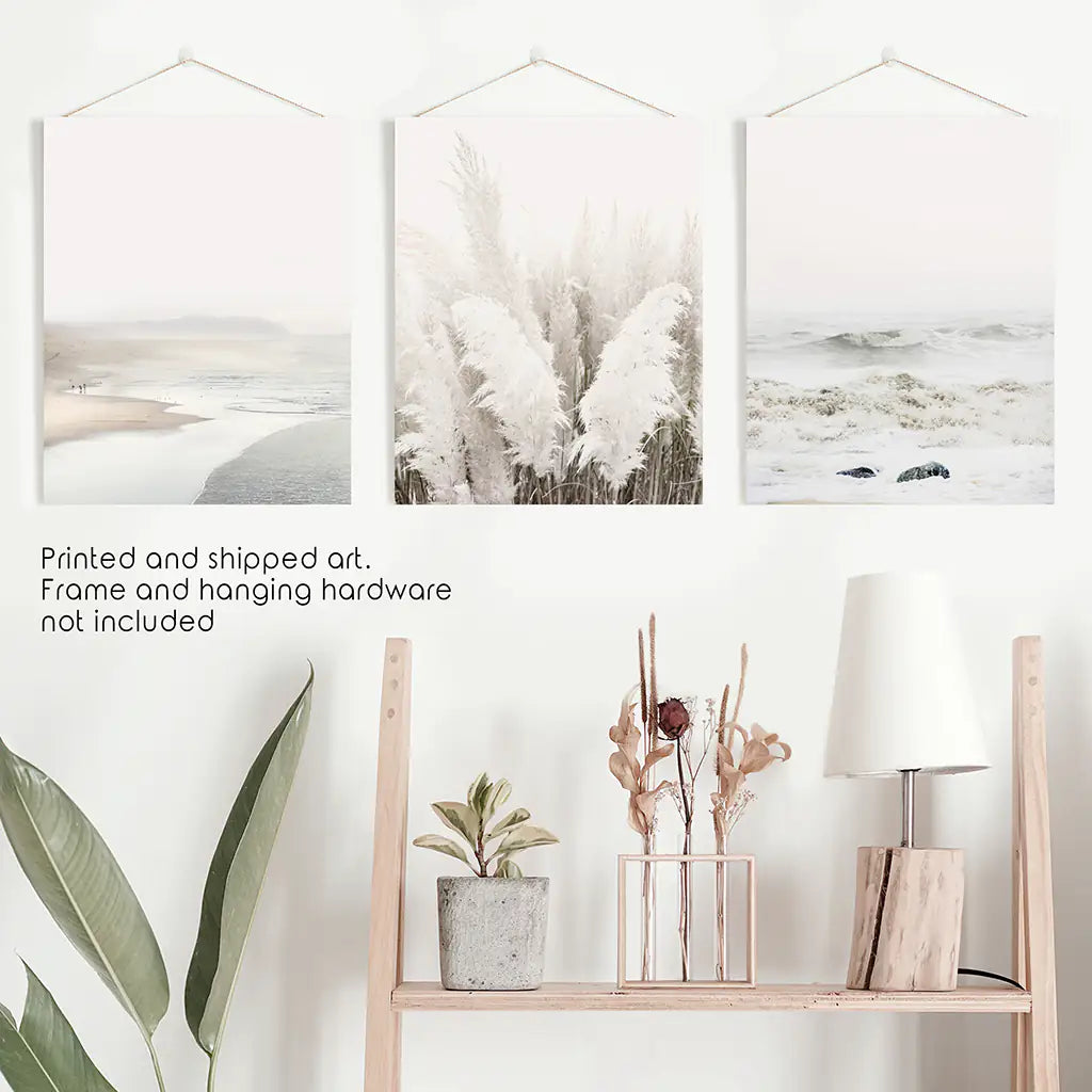 Beige Boho Beach Wall Art, Coastal 3 Piece Set