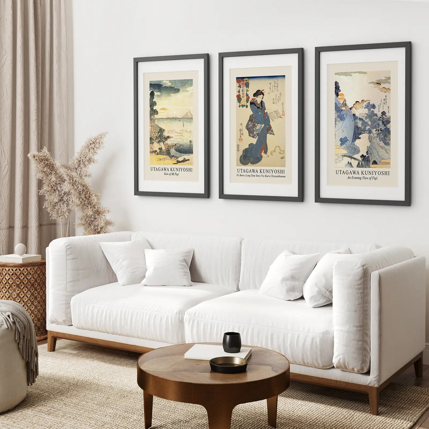 Japanese Woodblock Wall Art Set of 3 Vintage Prints