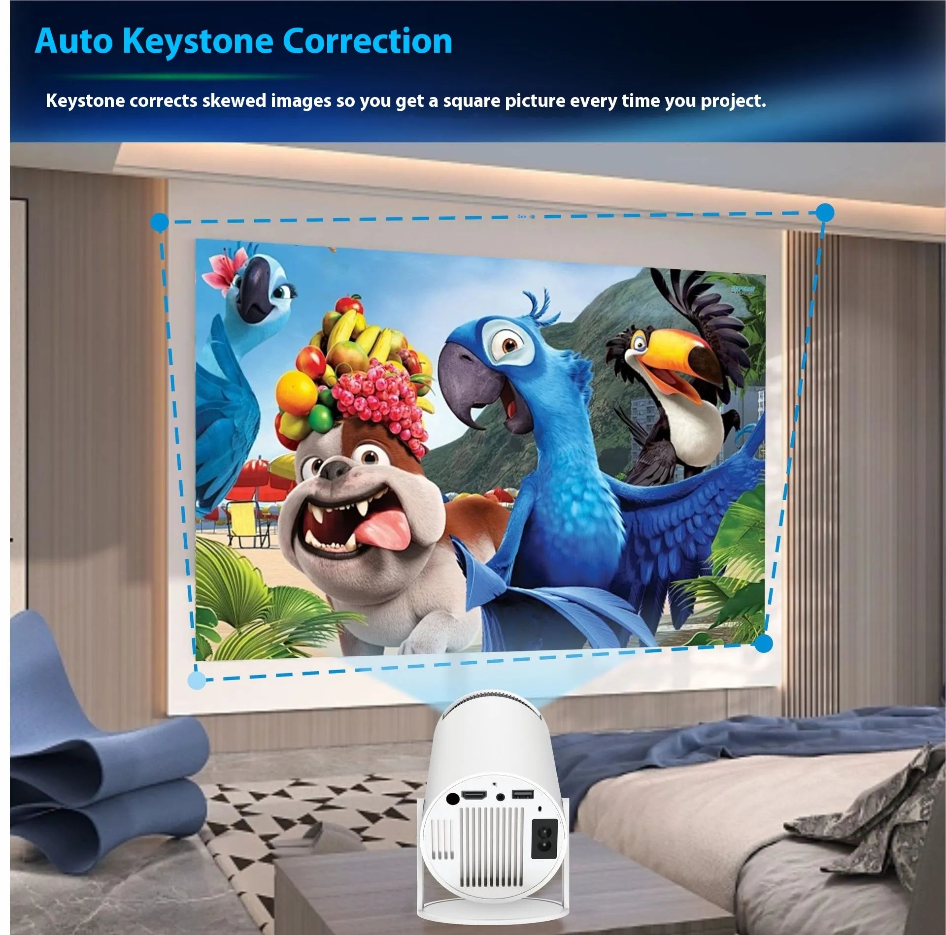 Auto keystone correction feature on smart projector display