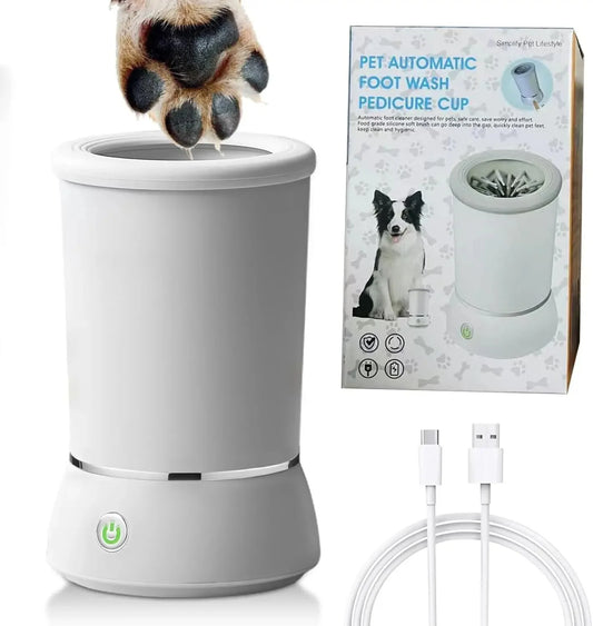 Automatic dog paw cleaner USB rechargeable with one button operation and soft silicone bristles