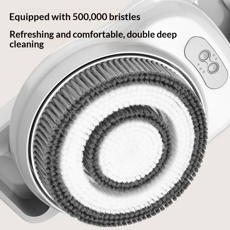 Automatic shower scrub brush with dense soft bristles for deep skin cleaning