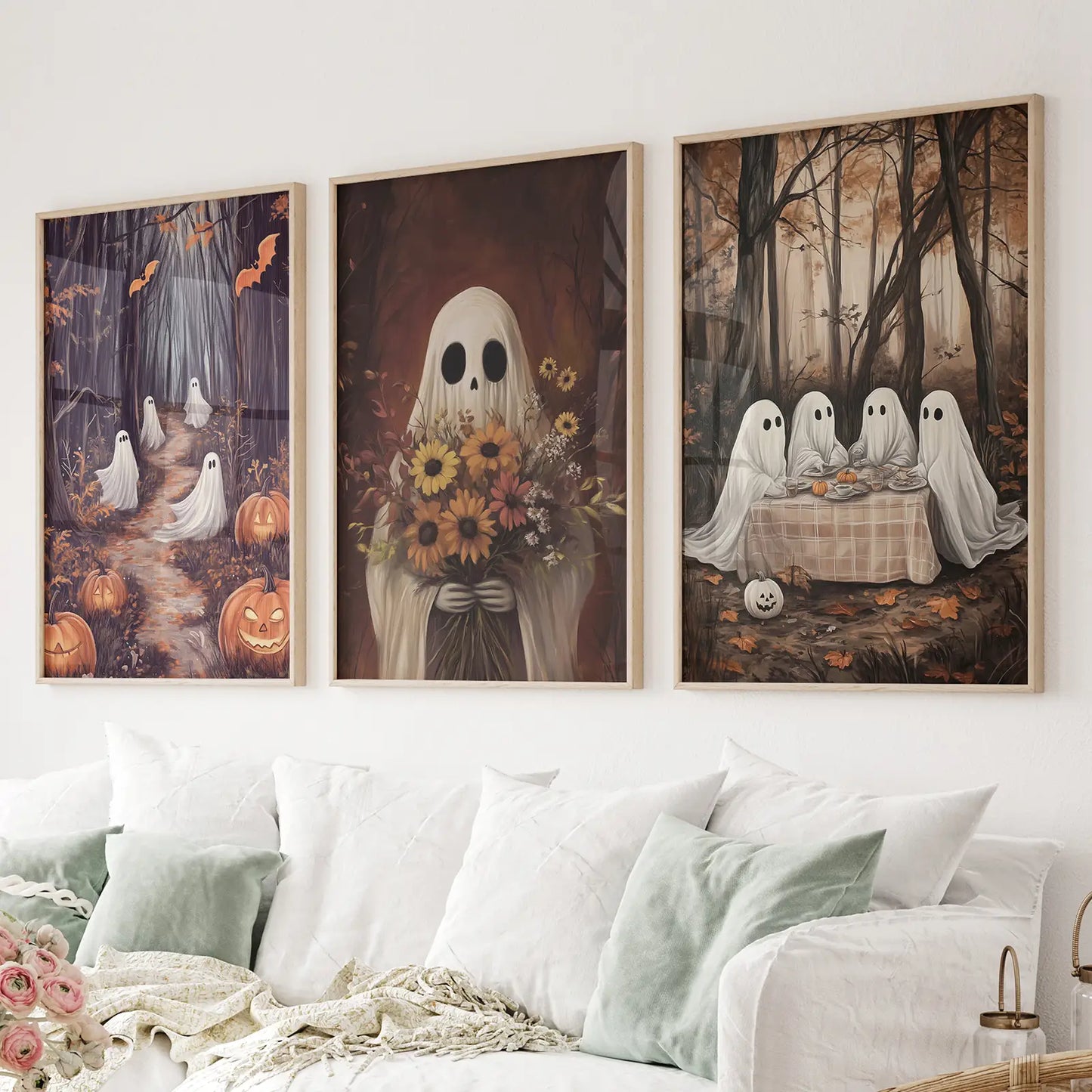 Charming Spooky Ghosts Fall Wall Art Set of 3