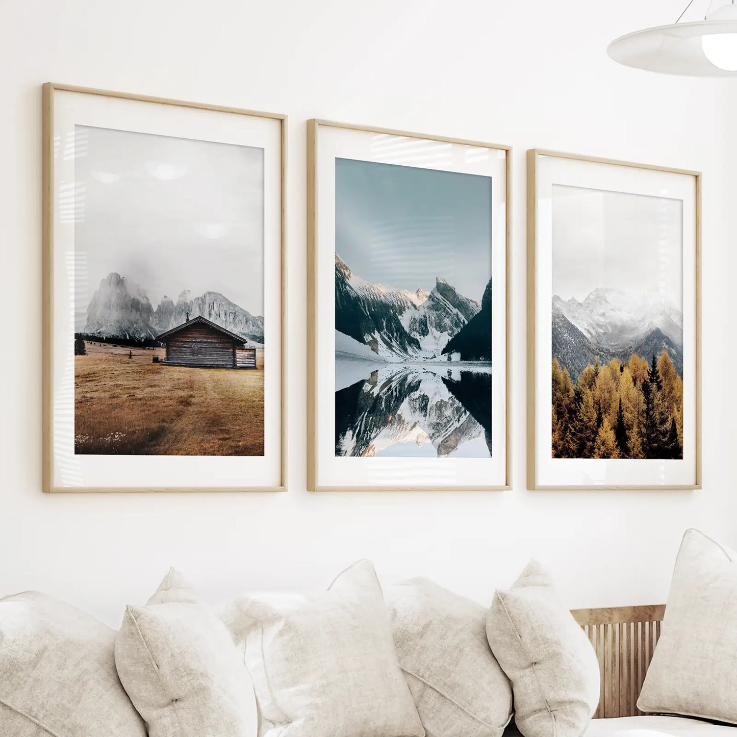 Autumn Mountain Lake Wall Art, Nordic 3 Piece Set