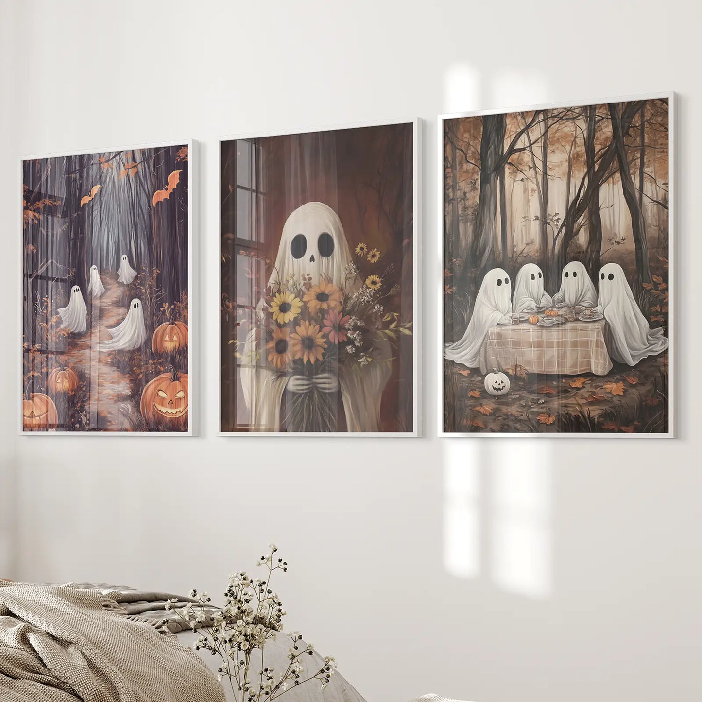 Charming Spooky Ghosts Fall Wall Art Set of 3