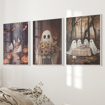 Charming Spooky Ghosts Fall Wall Art Set of 3