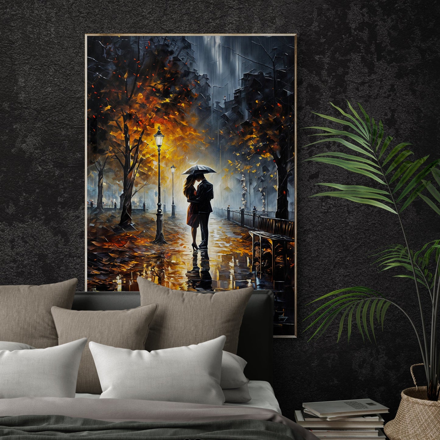 Autumn Embrace Rainy Evening Romantic Canvas Print