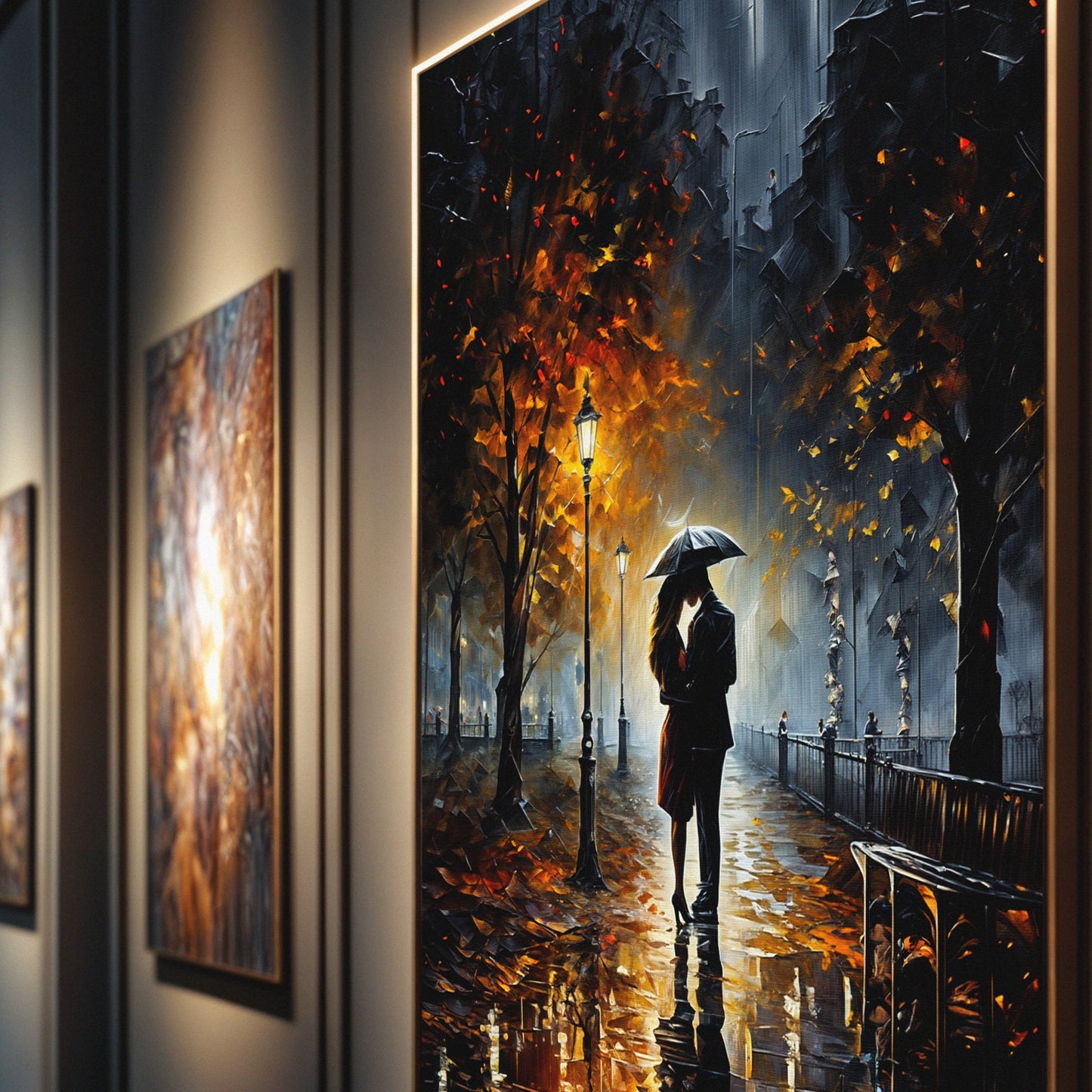 Autumn Embrace Rainy Evening Romantic Canvas Print