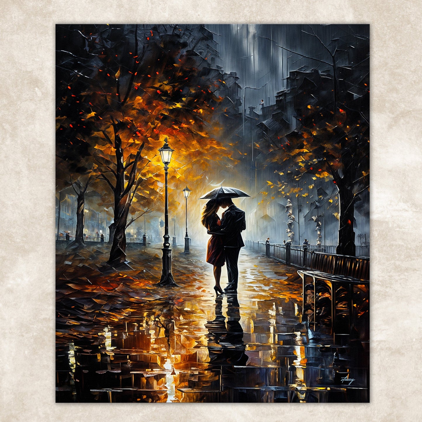 Autumn Embrace Rainy Evening Romantic Canvas Print