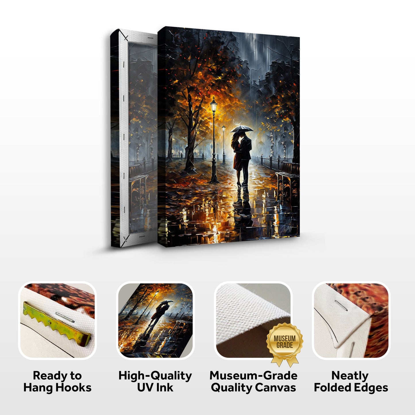 Autumn Embrace Rainy Evening Romantic Canvas Print
