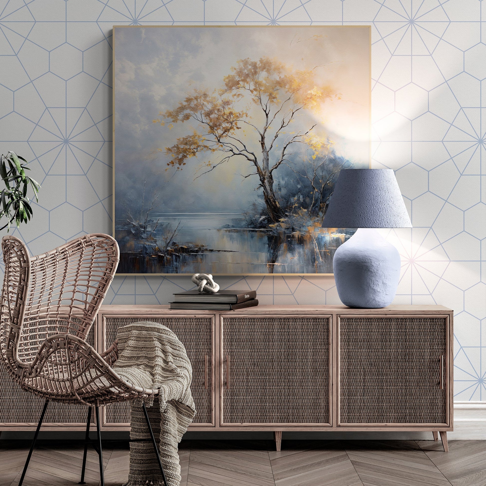 Autumnal Reflection landscape canvas wall art with autumn tree mirrored in tranquil lake