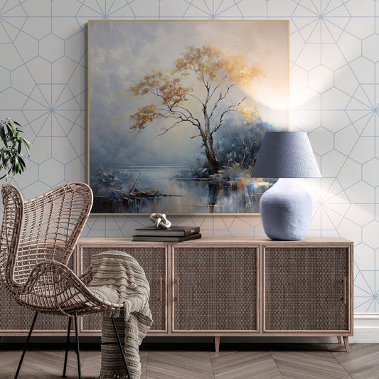 Autumnal Reflection landscape canvas wall art with autumn tree mirrored in tranquil lake