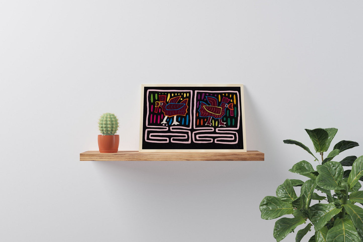 Rooster in Box Mola Tapestry Folk Art Wall Hanging