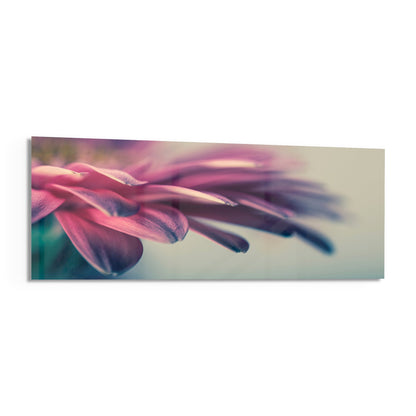 Pink flower petal macro panoramic glass piece shown on a white background