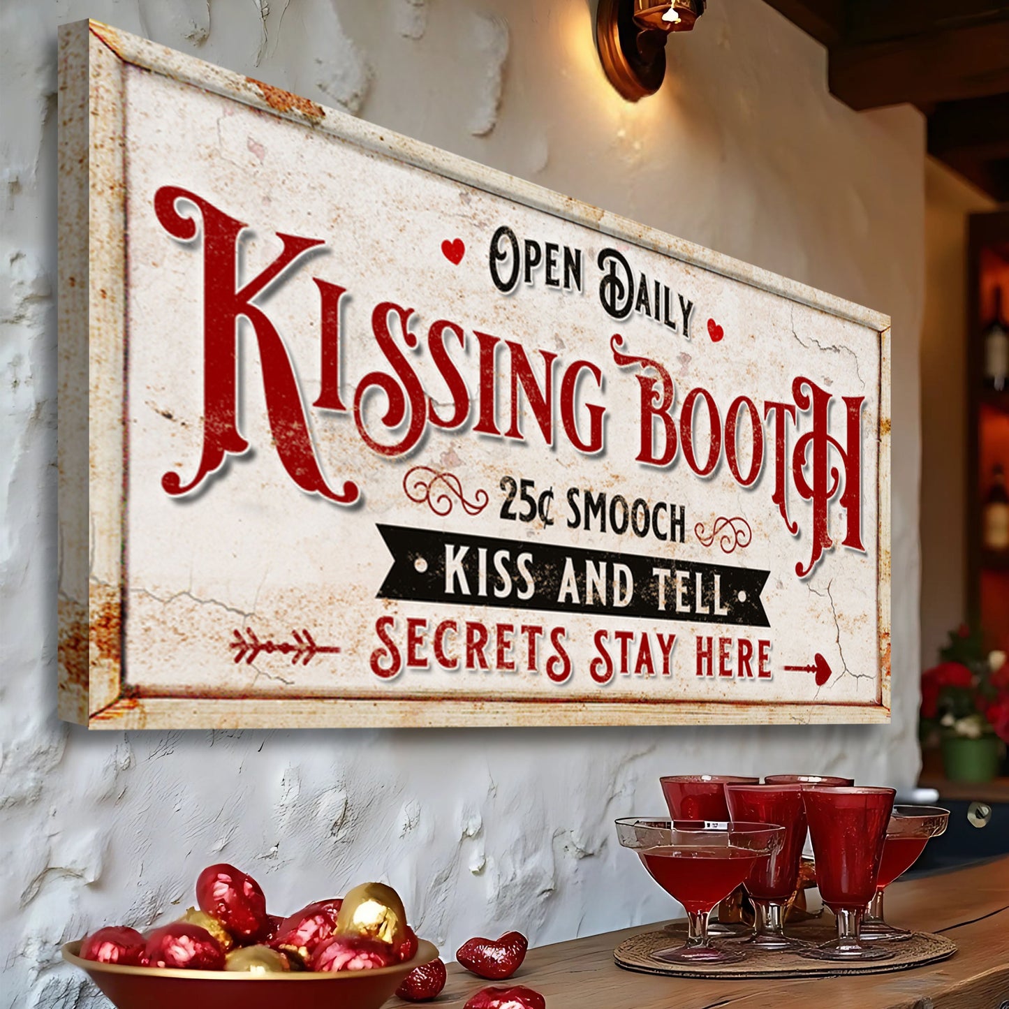 Vintage Rustic Kissing Booth Canvas Sign IV