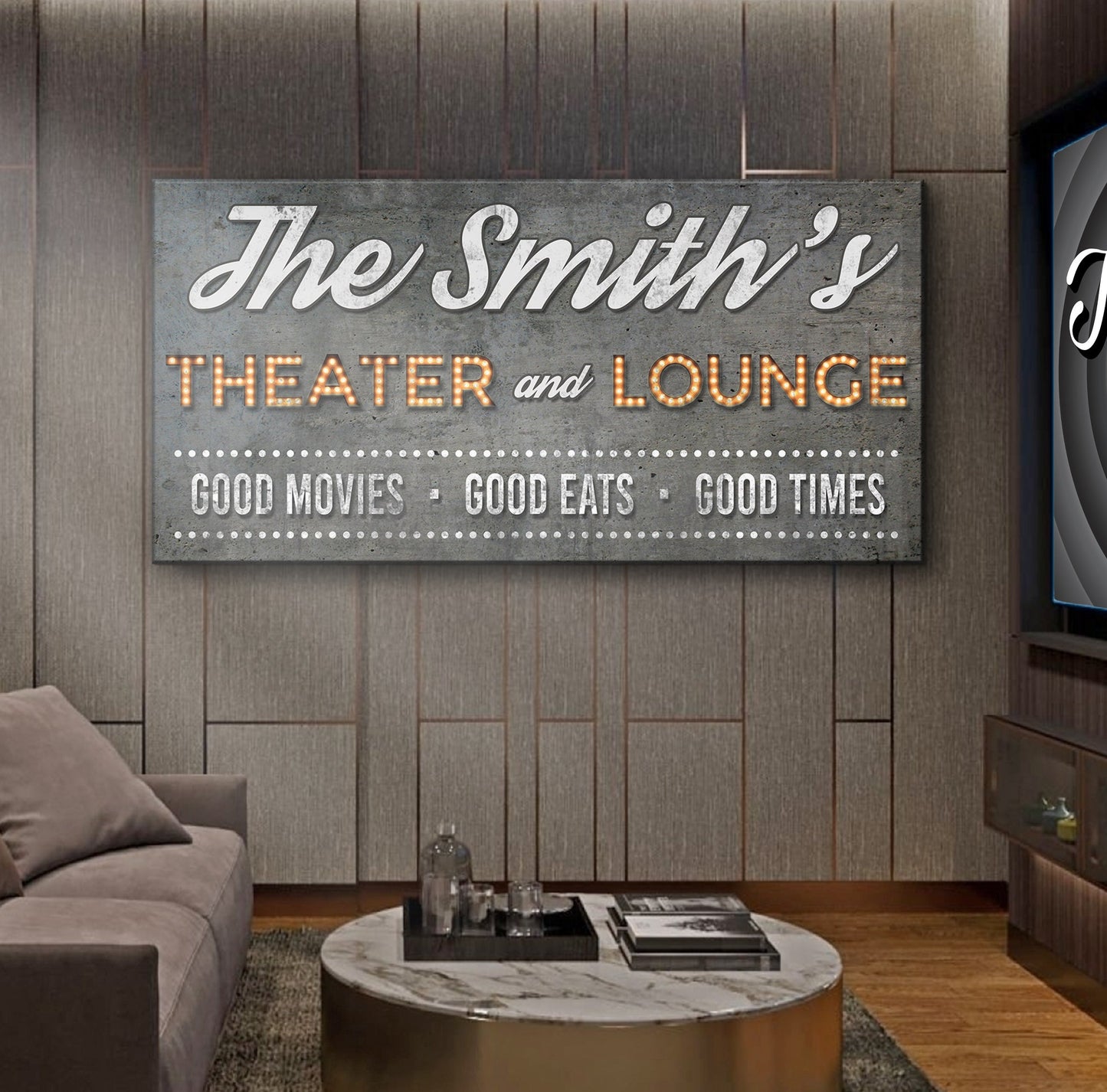 Family Theater and Lounge Sign Canvas Wall Art