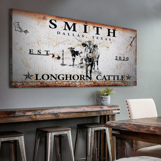 Longhorn rustic cattle canvas wall art — Western ranch and country home decor