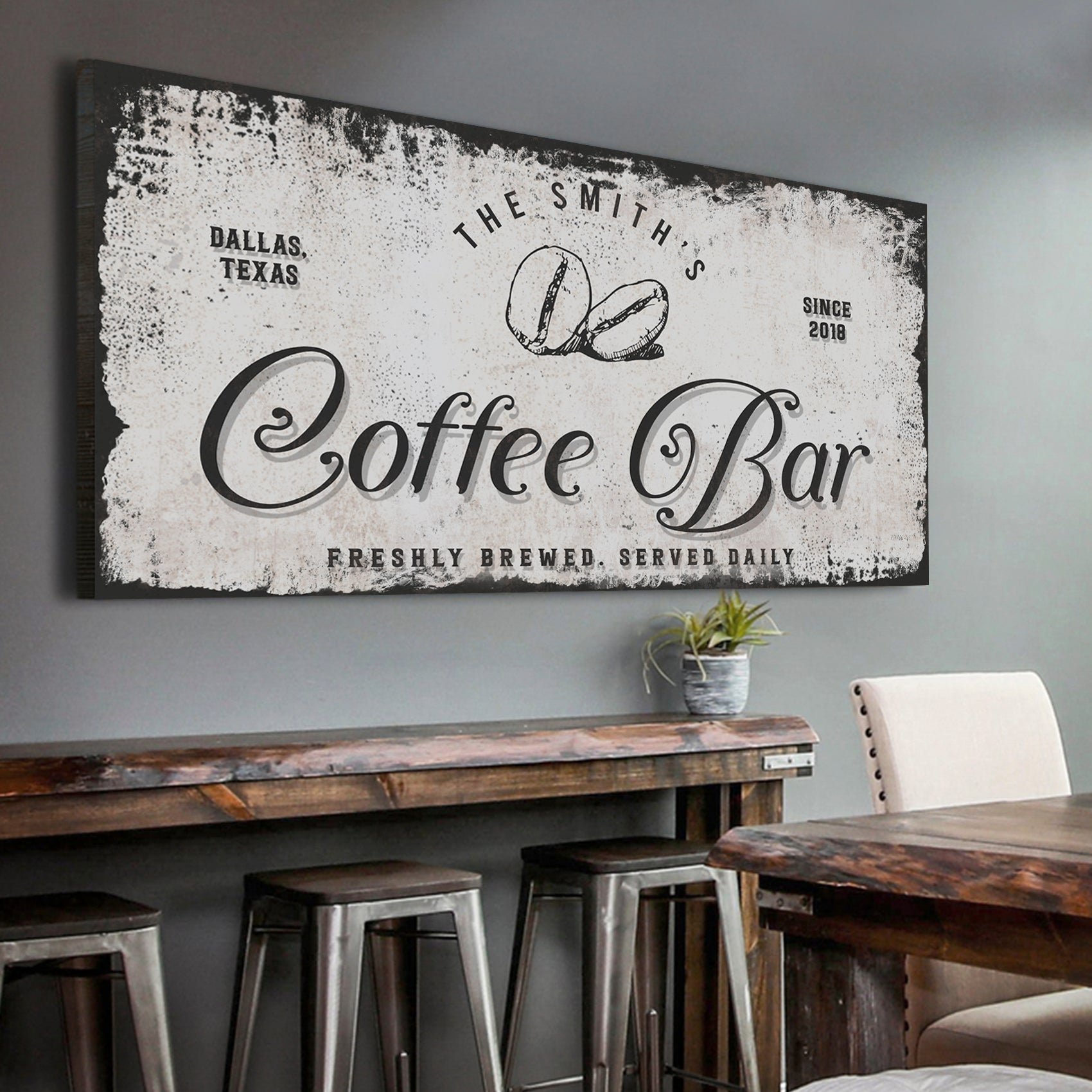 Personalized coffee bar rustic word-art kitchen canvas sign ready to hang