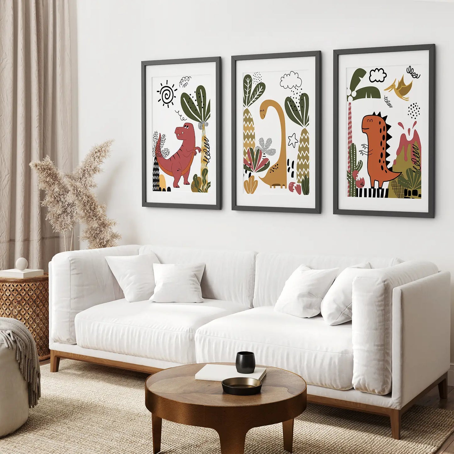 Cute Dinosaur Wall Art Set of 3 Boys Nursery Prints