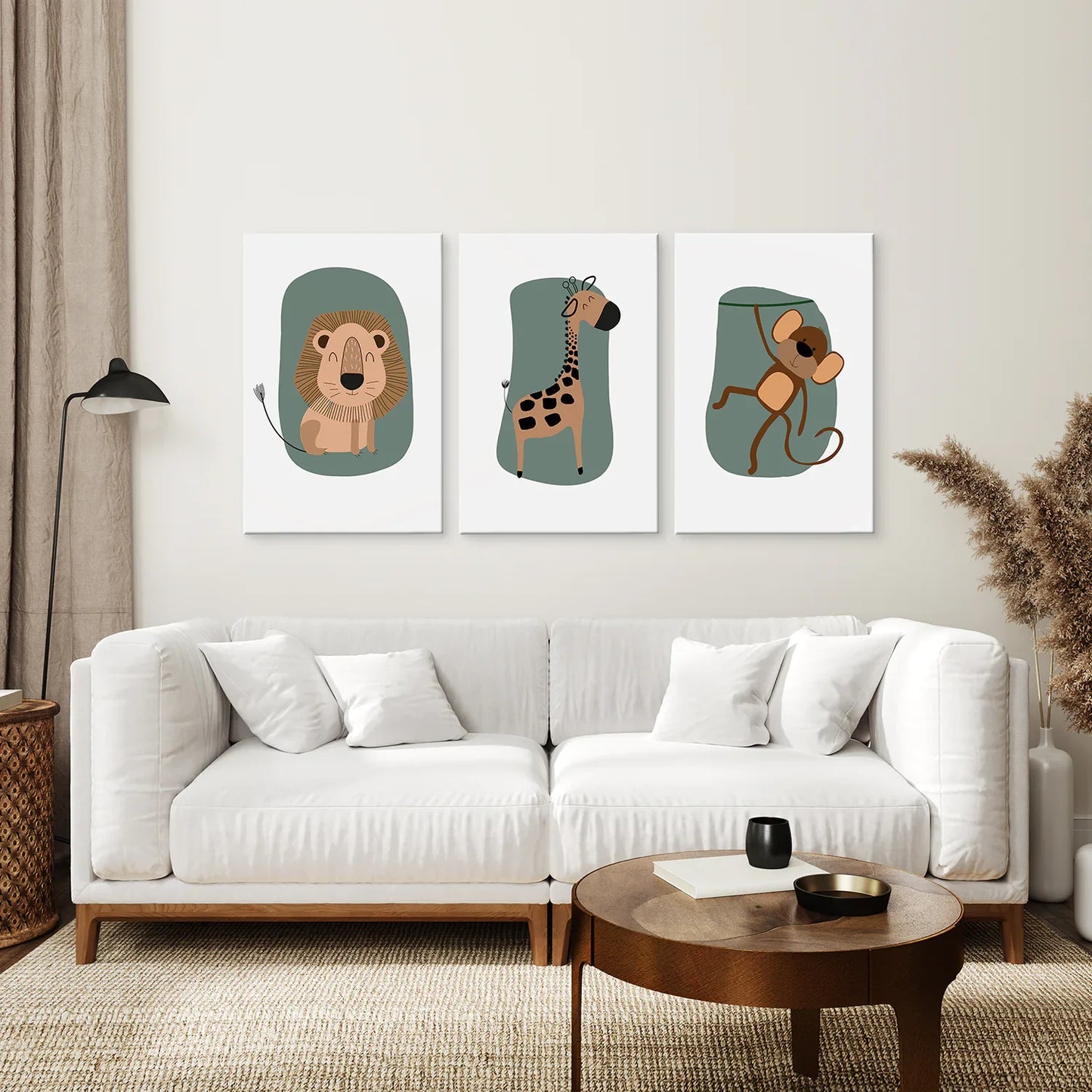 Cute Safari Baby Animals Nursery Wall Art Set of 3