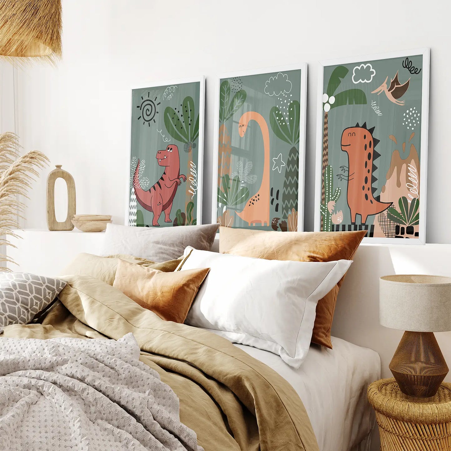 Green Dinosaur Nursery Wall Art Set of 3 Prints
