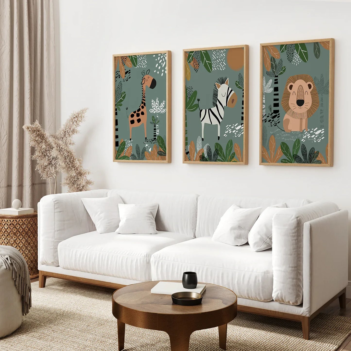 Safari Nursery Wall Art Set of 3 - Giraffe, Zebra, Lion