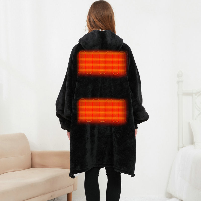 Back view showing heating areas on oversized hoodie blanket