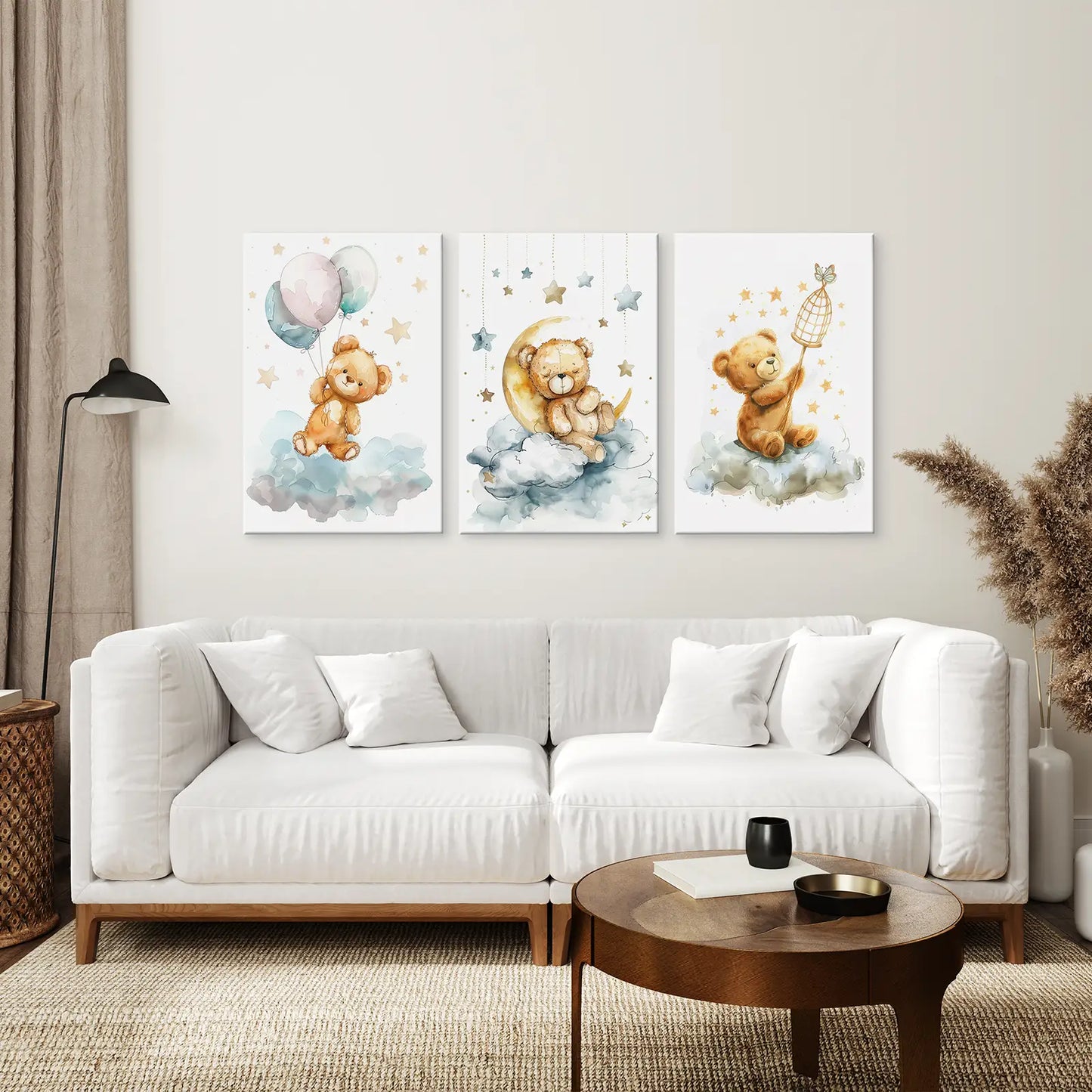 Teddy Bear Balloon Wall Art Set of 3 Nursery Prints