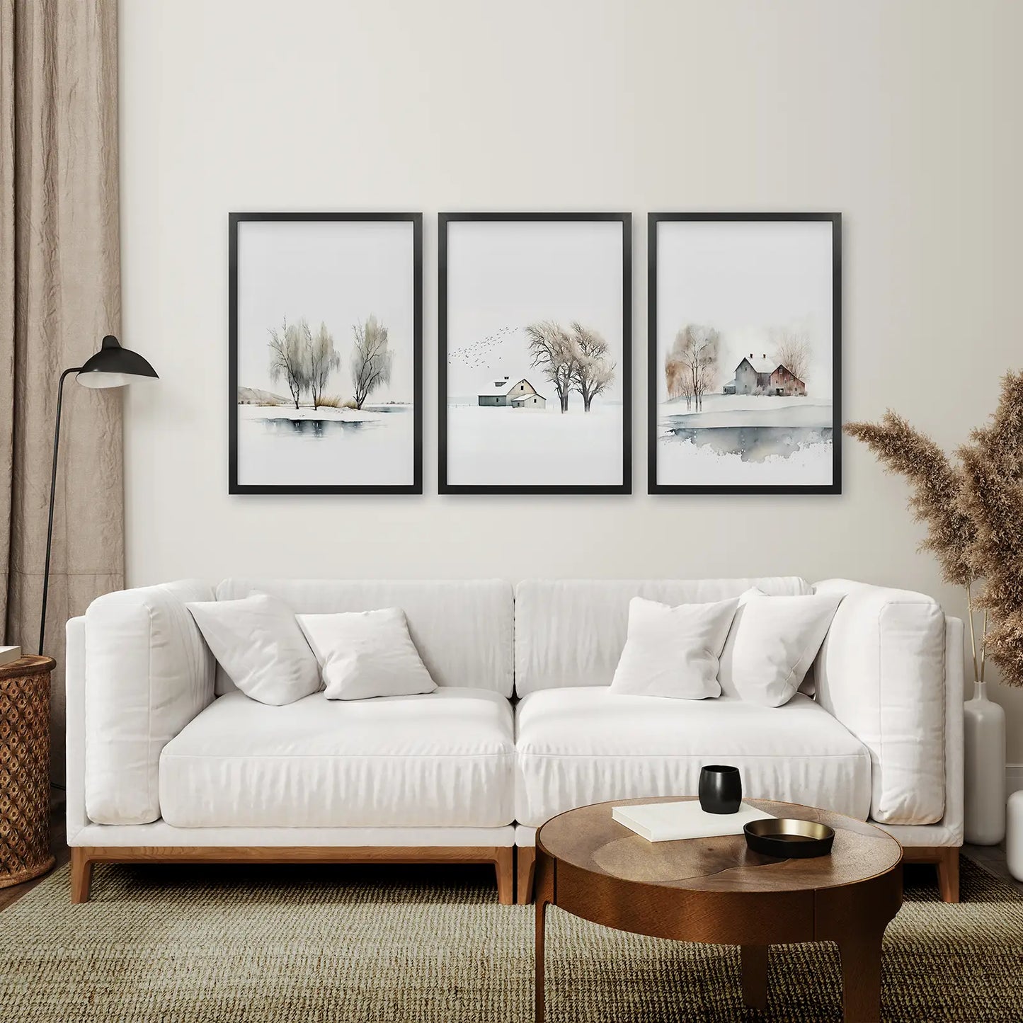 Winter Landscape Wall Art Set of 3 Watercolor Prints