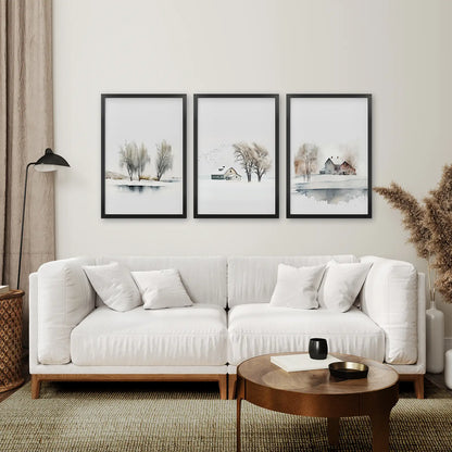 Winter Landscape Wall Art Set of 3 Watercolor Prints