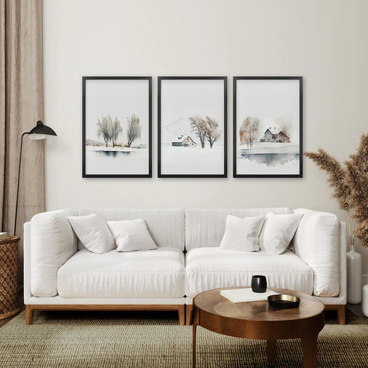 Winter Landscape Wall Art Set of 3 Watercolor Prints