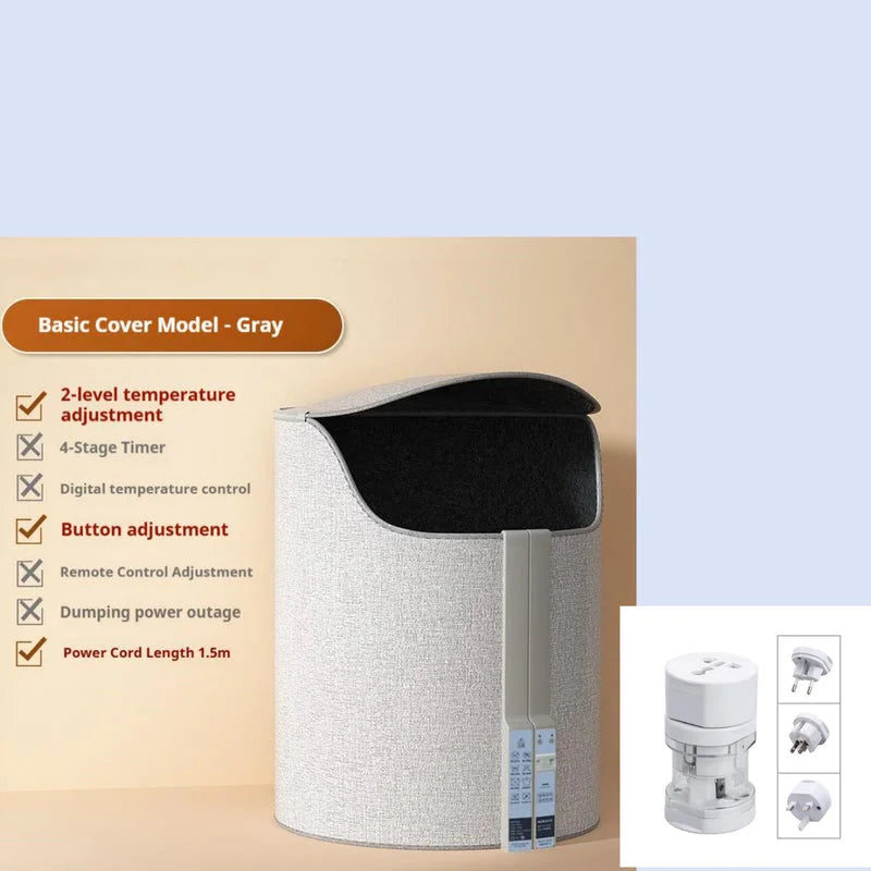 Basic cover model gray foot warmer with 2-level temperature adjustment and 1.5m power cord
