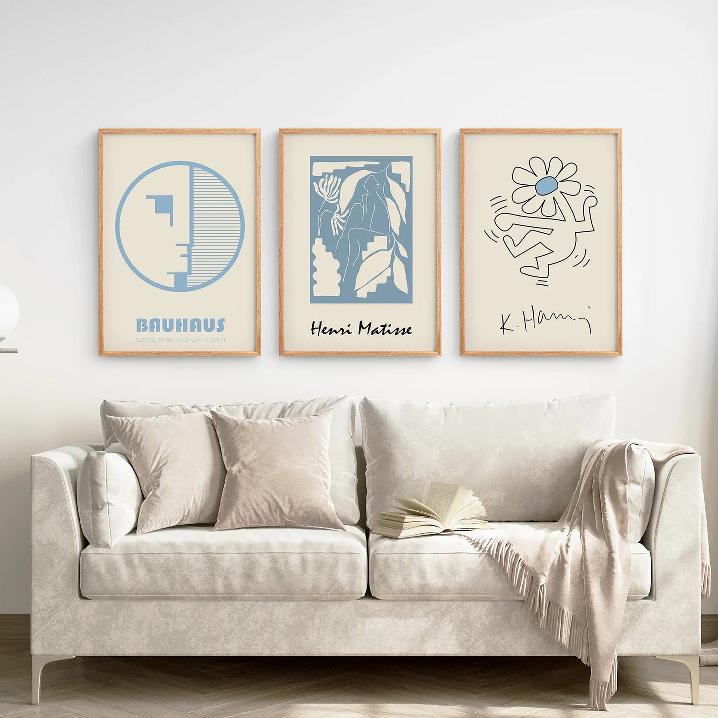 Abstract Wall Art Set of 3, Pastel Blue Cut-Out Prints