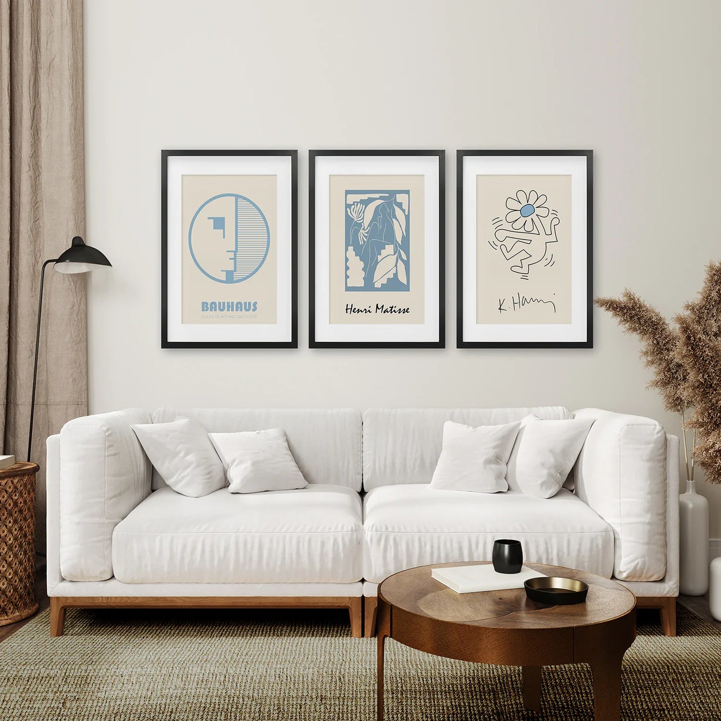 Abstract Wall Art Set of 3, Pastel Blue Cut-Out Prints