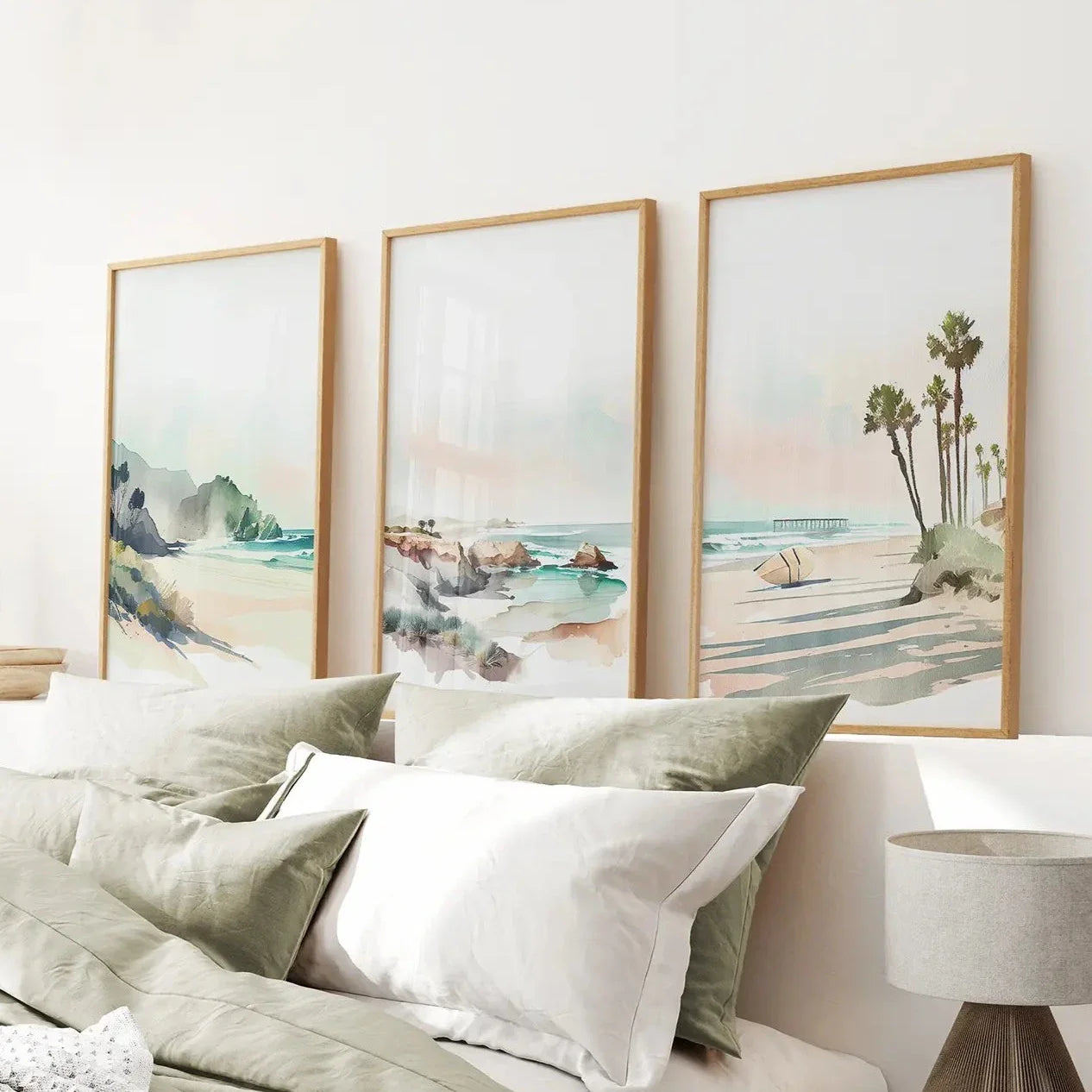 Tropical beach wall art set of 3 watercolor ocean prints