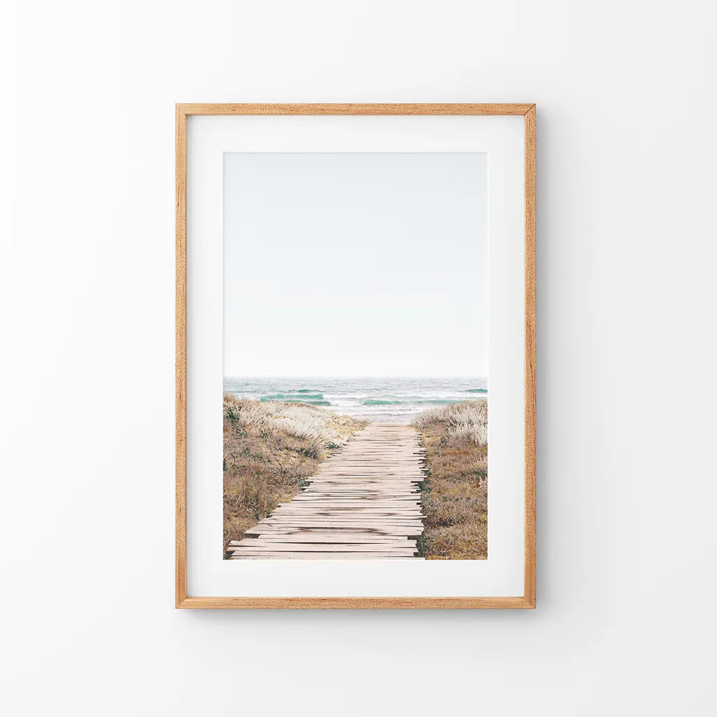 Beige beach pathway modern boho wall art print