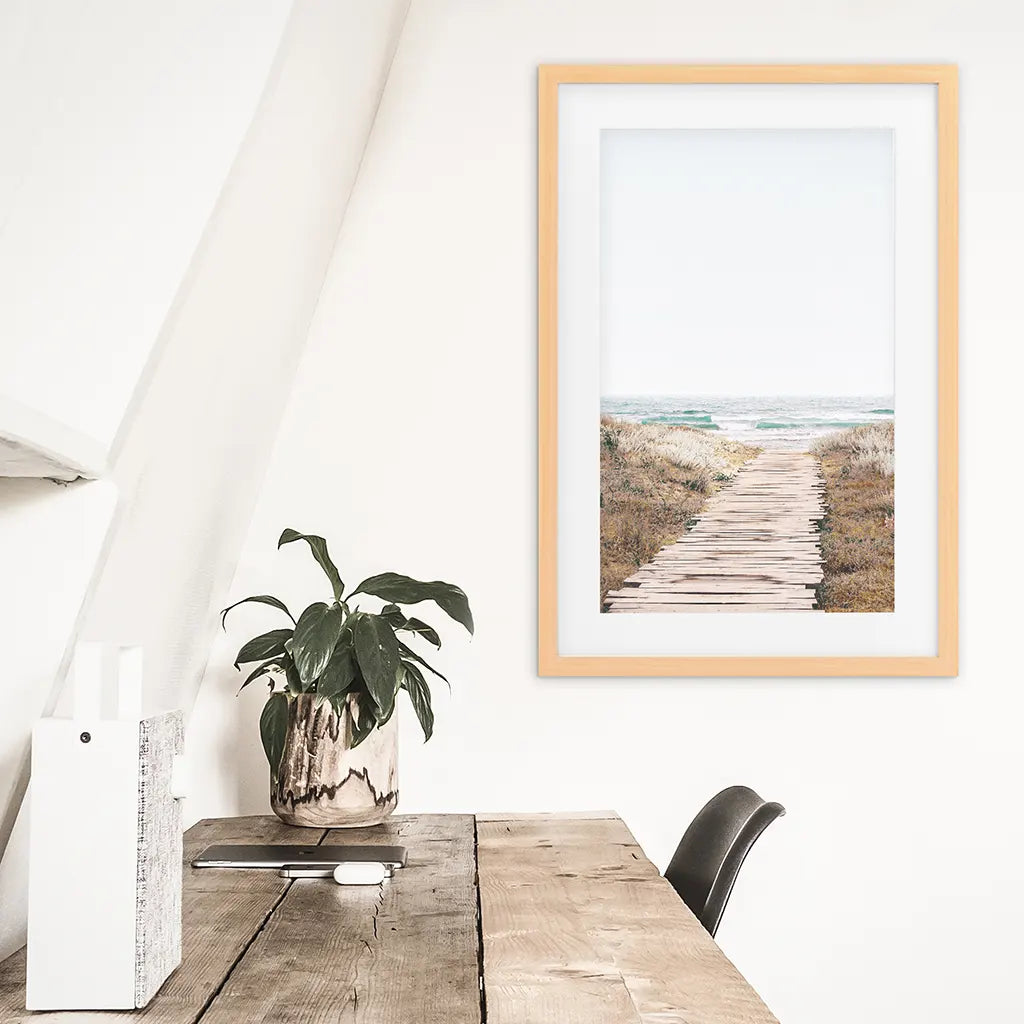 Beige Beach Pathway Print - Modern Boho Wall Decor
