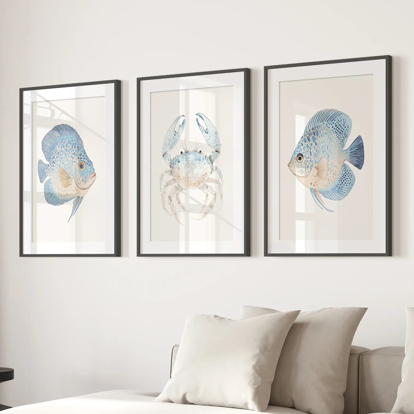 Coastal Ocean Life Wall Art Set of 3 - Fish and Blue Crab