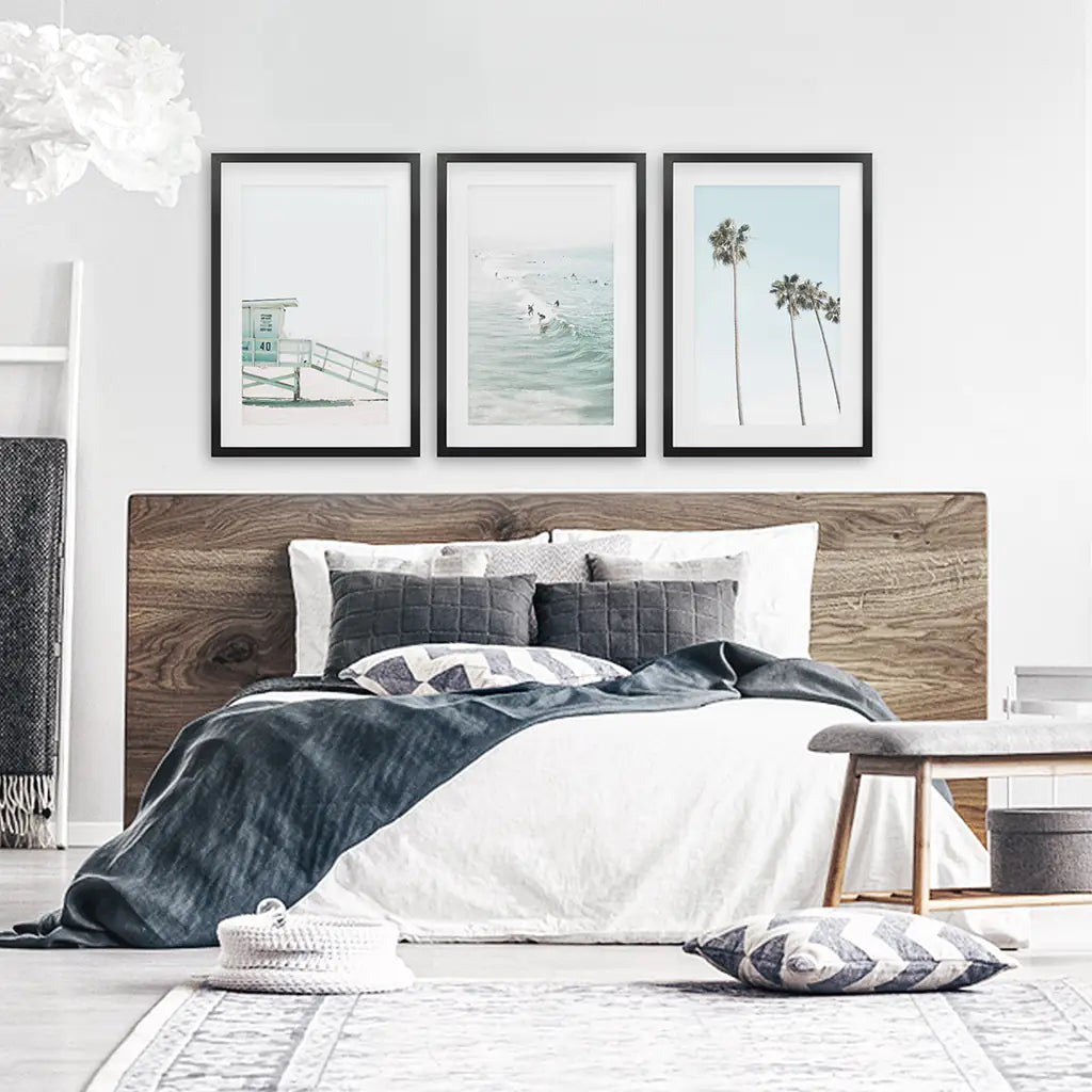 California Coastal Wall Art Set of 3. Lifeguard, Surfers